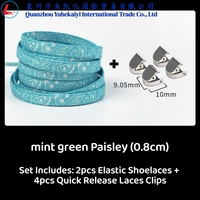 En gros Lacets plats extensibles en caoutchouc 8MM, sans nœud, avec clip à griffes élastique et fermoir métallique, motif Paisley, pour chaussures de sport, lacets paresseux