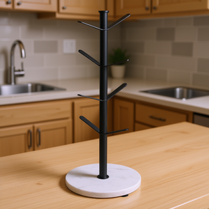 Support à tasses et mugs sur pied à 8 crochets avec base en marbre pour comptoir de cuisine, design minimaliste, solution de rangement autonome - Product Image 2