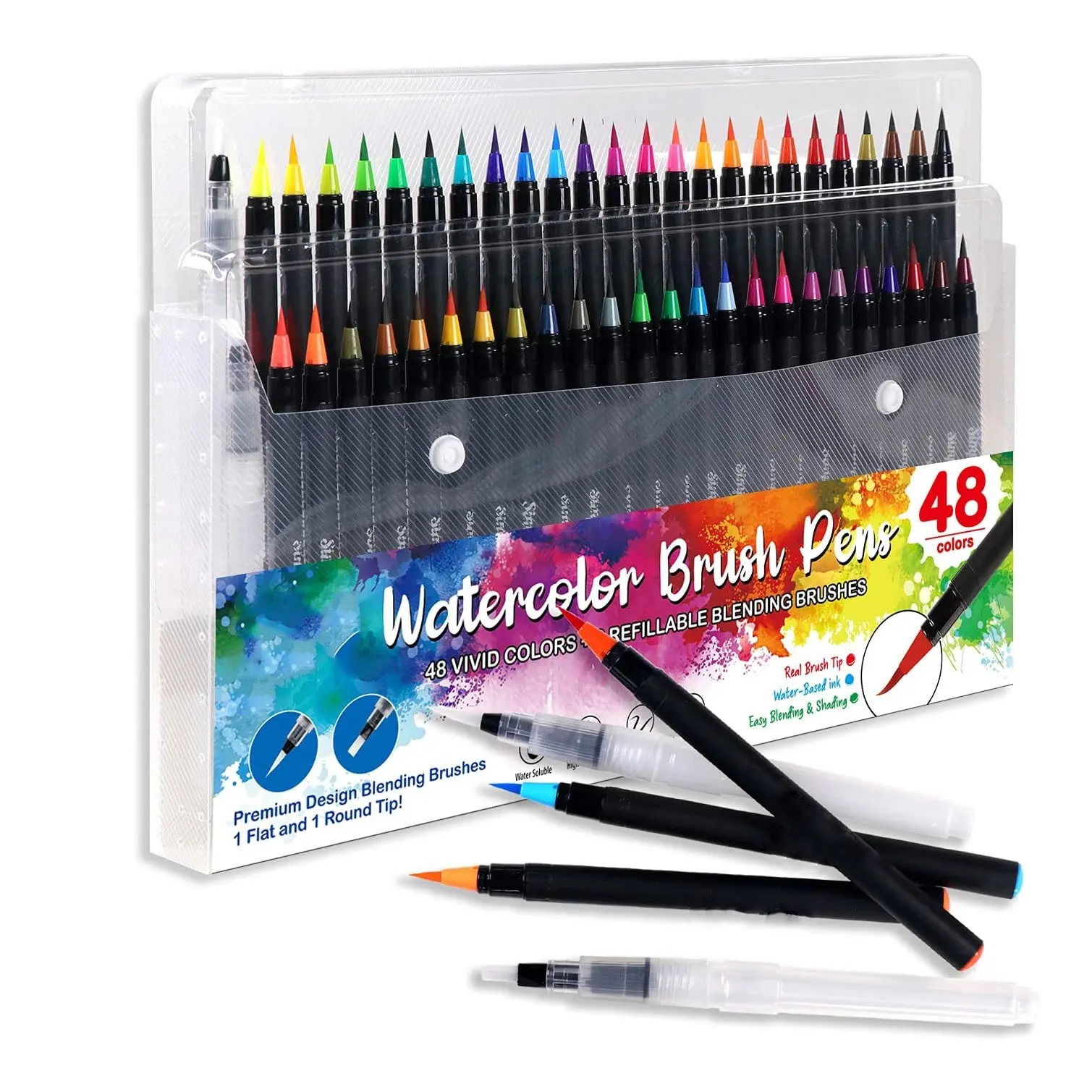 watercolor brush pens 48 colors brush pen with 2 water brush in pp bag for art