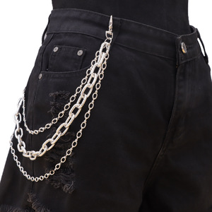Chaîne de pantalon multicouche en argent tibétain gaufré, accessoire unisexe pour hip-hop et danse de rue, blanc K - Product Image 2