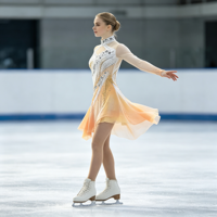 Robe de patinage et de danse pour enfants et adultes, dégradé jaune et blanc, maille à manches longues, jupe superposée avec strass, pour compétition et spectacle de patinage sur glace