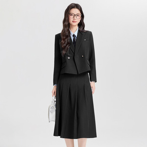 Women's Grey Suit Set With Skirt And Trousers Full Sleeve Worsted Anti-Wrinkle Office Lady Commuting To <b>Work</b> - Product Image 3