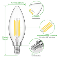 Ampoule à filament led 2W 4W C35 C35T 3000K 4000K 5000K 6500K E12/E14, scintillante