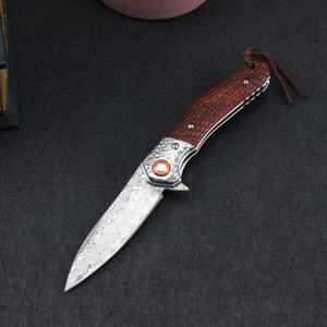 سكين دمشقي من الصلب مع مقبض خشب الأبنوس سكين قابل للطي سكين EDC - Product Image 2