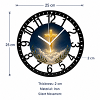 Horloge murale en métal style gothique, horloge murale en fer avec croix en vitrail, horloge murale à chiffres creux pour église, boutique de cadeaux, décoration murale