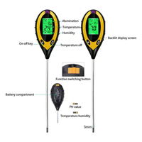 Testeur de sol numérique IBN avec écran LCD rétroéclairé, détecteur de pH, d'humidité, de température et de luminosité du sol pour jardin, ferme, pelouse