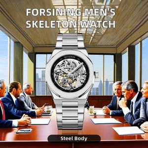 Reloj de Moda para Hombre de 41 mm, Plateado y Negro, de Acero Inoxidable, Esqueleto, Tourbillon, Resistente al Agua, Automático, Luminoso, Mecánico, con Puntero de Cristal - Product Image 3