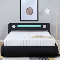 Lit avec tête de lit en cuir noir moderne, durable et confortable, avec éclairage LED et 4 tiroirs, pour lits doubles et king size