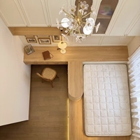 Ensemble de chambre à coucher tatami français personnalisé avec lit intégré, bureau en forme de L, armoire à porte vitrée en arc, éclairage LED, meubles de chambre à coucher de petite taille