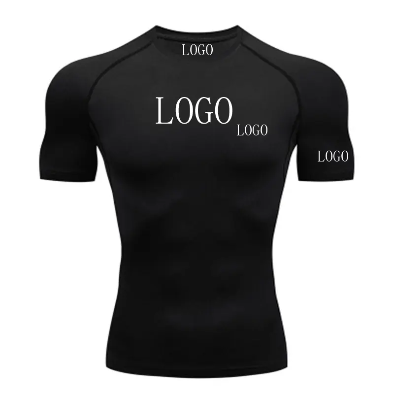 Ropa de gimnasio personalizada para hombre Camiseta deportiva de compresión de secado rápido debajo de la capa base Camiseta de gimnasio en stock