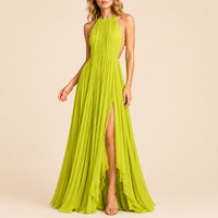 Robe de plage dos nu élégante et décontractée pour femme, style bohème, drapée, à épaules dénudées, fendue, coupe maxi évasée