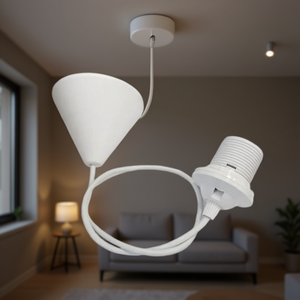 E27 Pendant <b>Ceiling</b> <b>Light</b> With Cone Shade White Wire Cord For Indoor Lighting - Product Image 3
