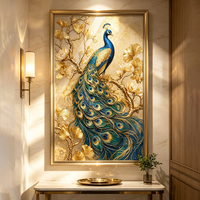 Lukisan Porselen Kristal 50x70cm Bunga Emas Merak 5d HD Cetak Klasik Lukisan Dinding Hewan Seni Dinding Villa