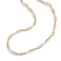 J & D Chaîne élégante en acier inoxydable plaqué or 18 ct avec perles de verre et chaîne en forme d'os de serpent Collier de chaîne
