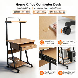 Bureau d'ordinateur mobile ergonomique GUOGE en PVC pour la maison et le bureau, avec étagère de rangement, table d'étude, bureau gain de place - Product Image 3
