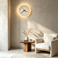 Lampu Dinding Batu Alam Travertine Bulat Wabi Sabi dengan LED, Jarum Jam Kayu Solid, Lampu Dinding Dekoratif untuk Kamar Tidur Ruang Tamu