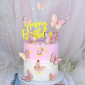 Beste Prijs Acryl Kleurrijke Vlinder Cake Topper Party Dessertdecoratie Voor Baby Shower Bakbenodigdheden