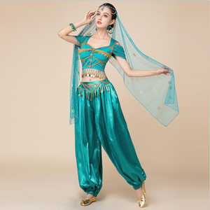 Cosplay de mujer <span class=keywords><strong>Aladdin</strong></span> <span class=keywords><strong>Jasmine</strong></span> Princess Bollywood Danza del vientre Fiesta de Halloween Disfraces de actuación Top con pantalones Traje - Product Image 3