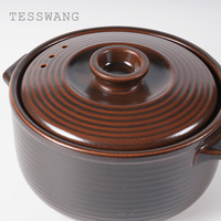 Mini-cocotte en céramique durable, cuite à haute température, avec fentes de vapeur, bol de service marron brillant à bords filetés pour soupes, ramen et bouillies