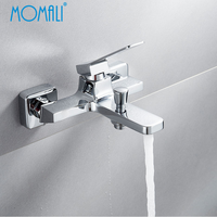 Robinet de douche et de baignoire Momali en laiton chromé à poignée unique, style contemporain, avec cartouche céramique polie, effet pluie