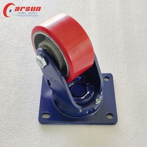 Roulettes pivotantes en acier et fonte avec roues en polyuréthane, capacité de charge de 600 kg, roulettes robustes avec roulement à billes, roulettes filetées - Product Image 2