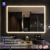 Miroir de salle de bain intelligent à LED, direct usine, avec affichage de l'heure et de la température, haut-parleur Bluetooth, anti-buée, éclairage réglable, miroir de maquillage éclairé
