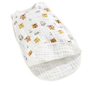 100% 棉男女通用婴儿可穿戴毛毯无袖平纹棉布睡袋和袋2 4 6层纱布襁褓袋
