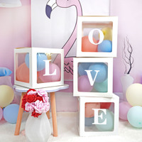 Boîte à ballons transparente holographique irisée BJ260612, cube de ballons personnalisé avec alphabet, pour décoration de mariage et de fête
