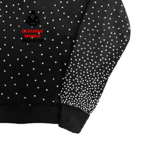 Black color 2026 Rhinestone Sweat suits Unisex Loose Fit Hoodie & Flare Bottom Pants Mens All Over Gem Stones Tracksuits - Product Image 6