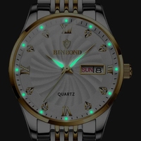 BINBOND jam tangan Quartz pria antiair, jam tangan olahraga bercahaya dengan tampilan kalender tanggal 3034
