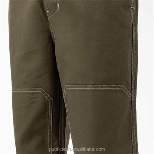 กางเกงขายาวผ้าฝ้ายทอลายทแยงสำหรับผู้ชายกางเกงขายาวมีกระเป๋าข้างเข่าสองข้างแบบซ้อนกัน - Product Image 5