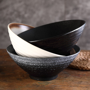 Cuencos de porcelana redondos para ensalada y ramen, vajilla reactiva duradera personalizada para restaurante, cuenco de cerámica negro para sopa de fideos japonés de 8 "y 9" - Product Image 5