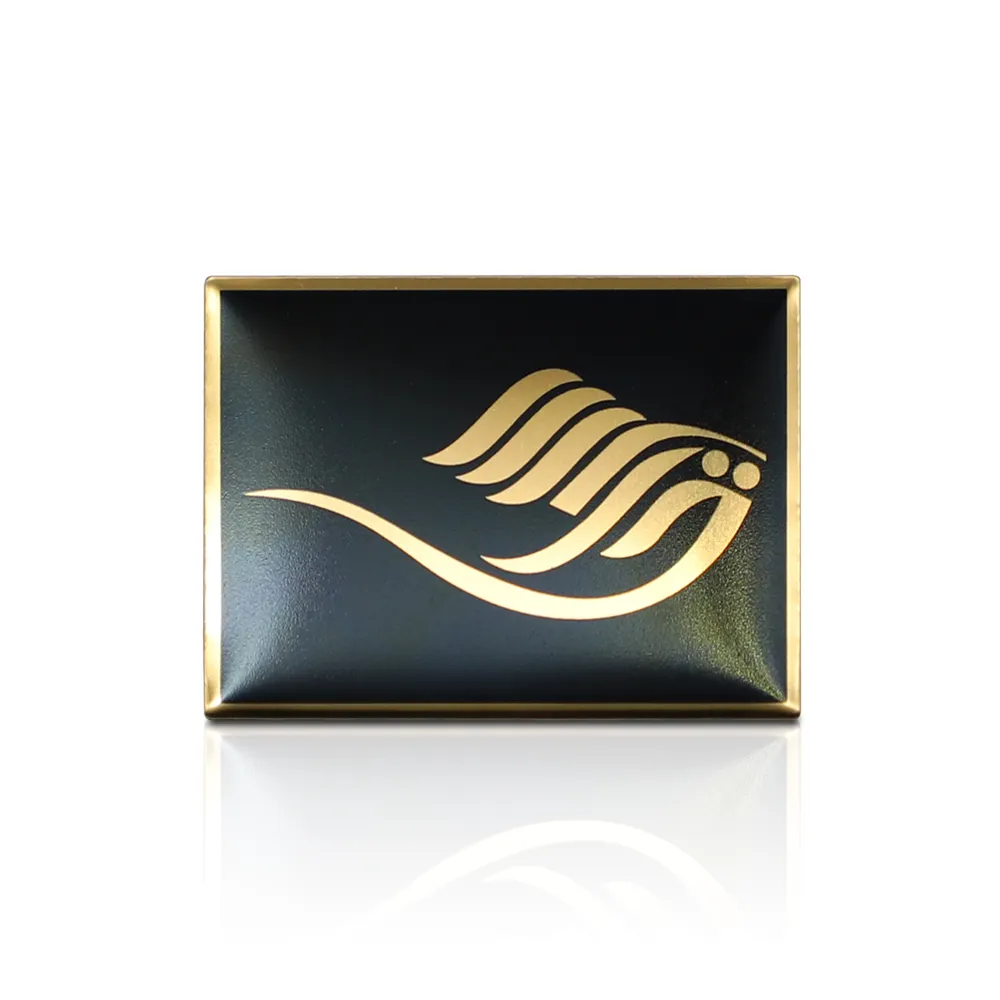 मुद्रण और कोट epoxy नेमप्लेट चमकदार सोने की थाली कस्टम आकार धातु लेबल के लिए उपहार बॉक्स