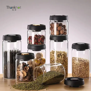 Juego de tarros de almacenamiento de alimentos de vidrio de borosilicato alto Vacare sellados con tapa de bambú, contenedor de dulces transparente, técnicas impresas - Product Image 2