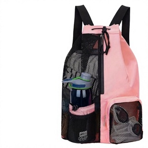 Sac à dos de sport rose en maille avec poche pour bouteille d'eau, fermeture éclair, sac étanche pour la piscine et l'entraînement - Product Image 2