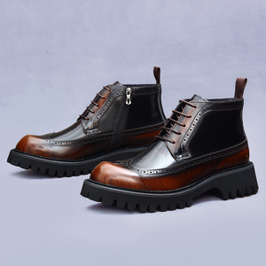 Men's thick-soled workwear insulated moccasins with shiny leather surface, water-resistant and slip-resistant genuine leather - Product Image 6