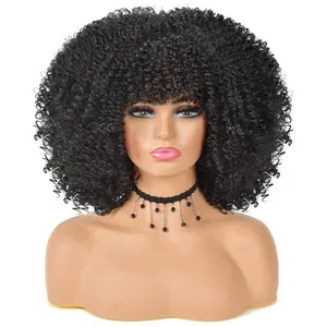 Hot Sale Short Bob Afro Kinky Curly Wigs With Bangs For Black Women Natural Synthetic Ombre Glueless Blonde Cosplay Hair Wigs