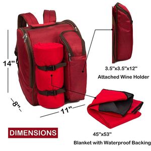 Sac à dos de pique-nique rouge pour 2 personnes, certifié BSCI, avec compartiment isotherme, vaisselle et couverture polaire 45"x53" (rouge) - Product Image 5