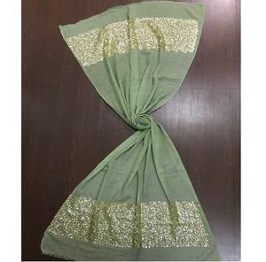 Foulard Hijab en laine de soie, bordure avec paillettes, châles, tendance - Product Image 1