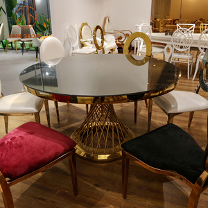 Vente en gros, prix bon marché, meubles de <span class=keywords><strong>salle</strong></span> à manger de Banquet de fête moderne en acier inoxydable, Center doré, gâteau circulaire rond, Table de mariage - Product Image 3