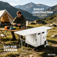 Chariot de camping extensible avec table pliante, chariot utilitaire portable avec roues tout-terrain pour pique-nique et camping en extérieur