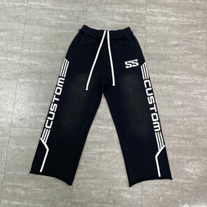 Custom Clothing Manufacturers Screen Printing Sweatpants Heavyweight <strong>Baggy</strong> Track Pants Distressed Raw Hem <strong>Trousers</strong> for <strong>Men</strong> - Product Image 1