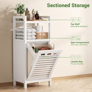 Tilt-Out Bathroom <b>Storage</b> Bamboo Shelf with Laundry Hamper Basket - Product Image 5