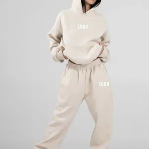 Produttori Logo personalizzato donna pesi massimi in bianco oversize felpa pantaloni della tuta Pullover felpe e Jogger set per donna