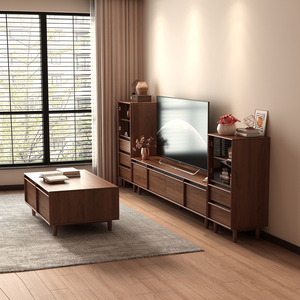 Lxyx Modern Solid Wood Coffee <b>Table</b> with <b>Storage</b> Drawers Minimalist Living Room Furniture Floor Mount Design - Product Image 5