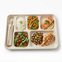 Plateau alimentaire jetable en bagasse de canne à sucre compostable et biodégradable à 6 compartiments pour la restauration
