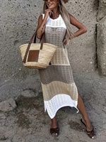 Robe longue sans manches en tricot avec motif ajouré respirant pour les vacances de printemps ODM