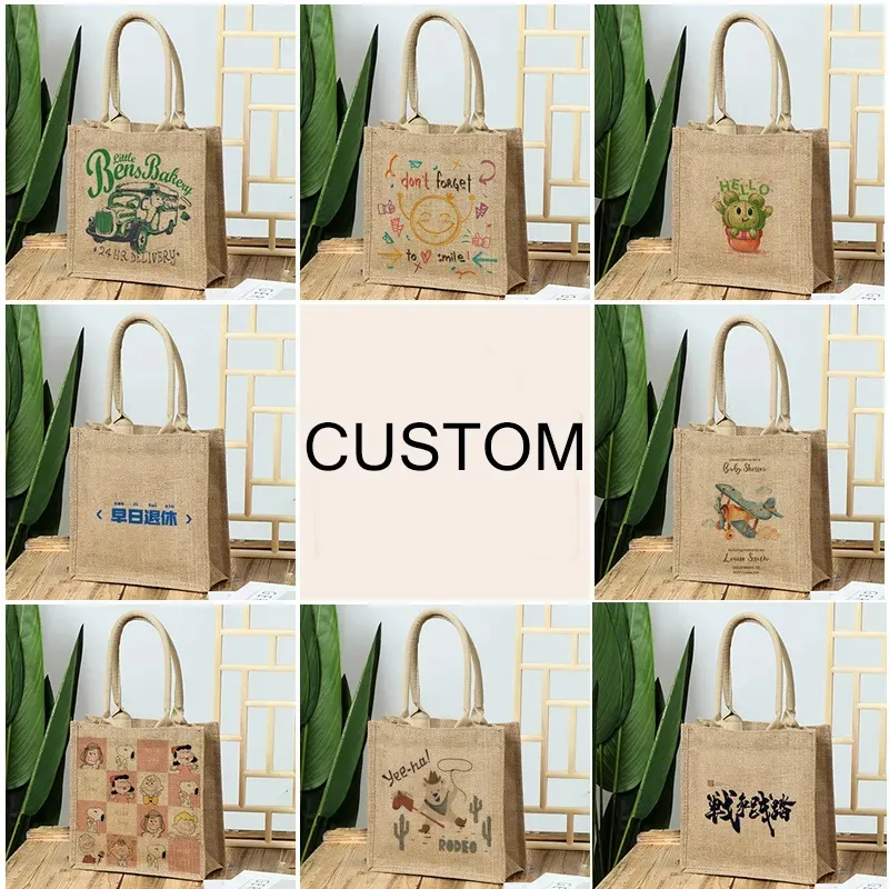 Oem Custom Printing Eco Vriendelijke Jute Boodschappentas Jute Draagtas Met Logo