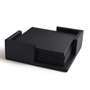 Juego de 6 Posavasos Cuadrados de Cuero PU Negro con Soporte para Tazas de Té y Cerveza - Product Image 3