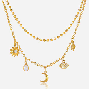 Collier multicouche en zircon œil de lune doré pour femme, design géométrique, serti clos, idéal pour le quotidien, cadeau - Product Image 1